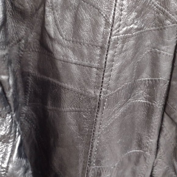 100% Genuine Italian Stone Leather Patchwork Black Coat XL - Picture 7 of 13